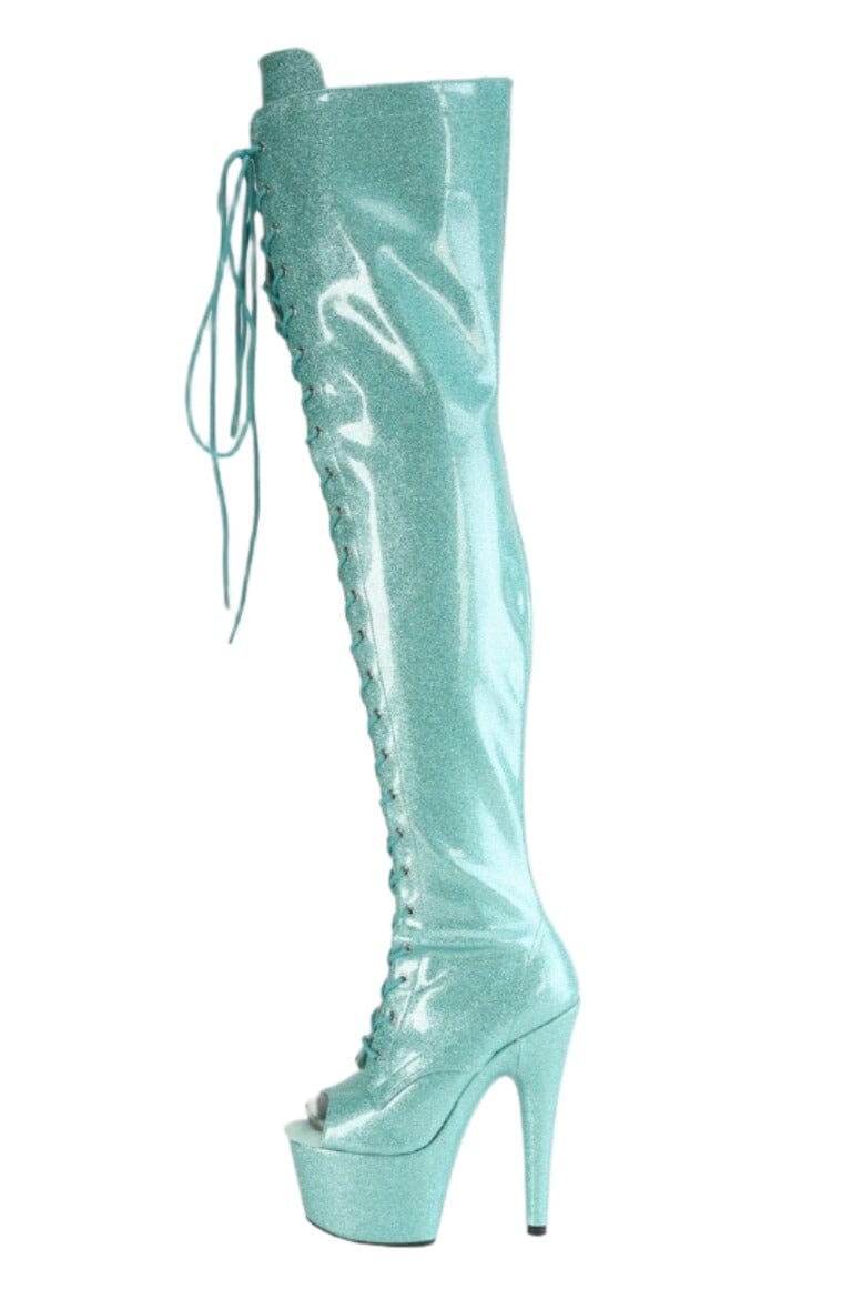 Pleaser  ADORE-3021GP Thigh Boot in Turquoise Patent