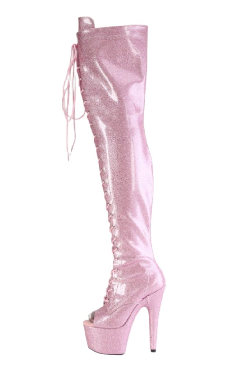 Pleaser  ADORE-3021GP Thigh Boot in Pink Patent