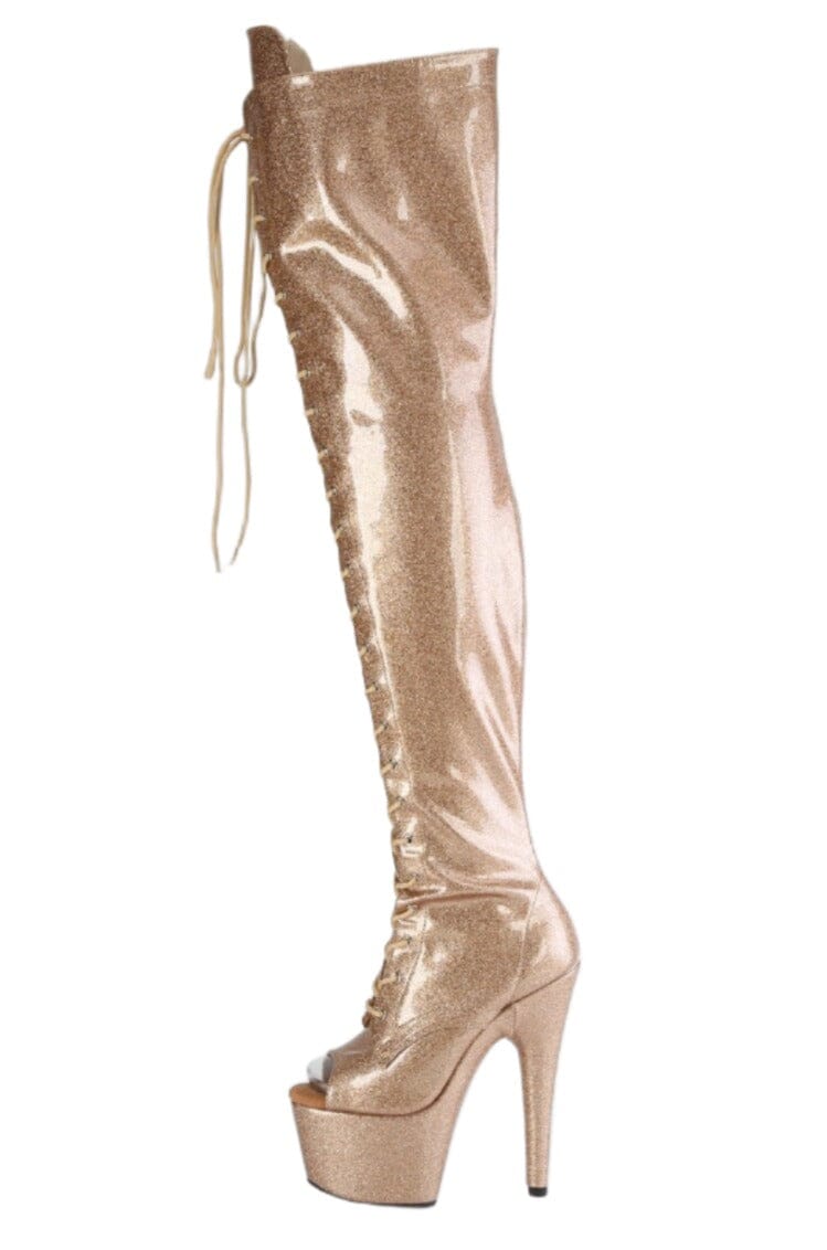 Pleaser  ADORE-3021GP Thigh Boot in Gold Patent