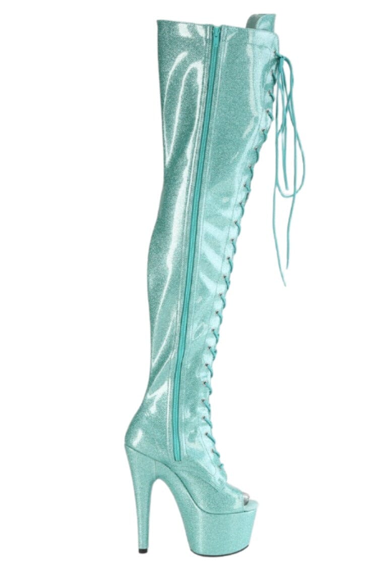 Pleaser  ADORE-3021GP Thigh Boot in Turquoise Patent