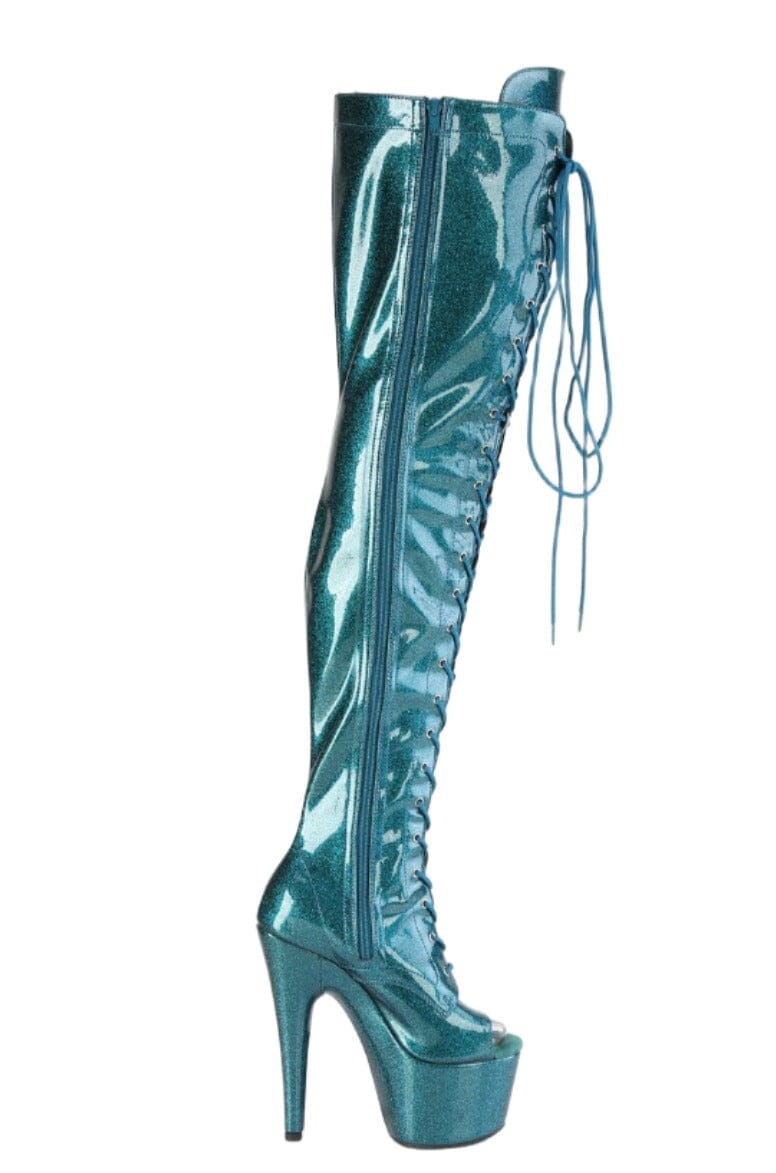 Pleaser  ADORE-3021GP Thigh Boot in Green Patent
