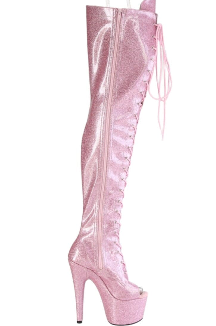 Pleaser  ADORE-3021GP Thigh Boot in Pink Patent