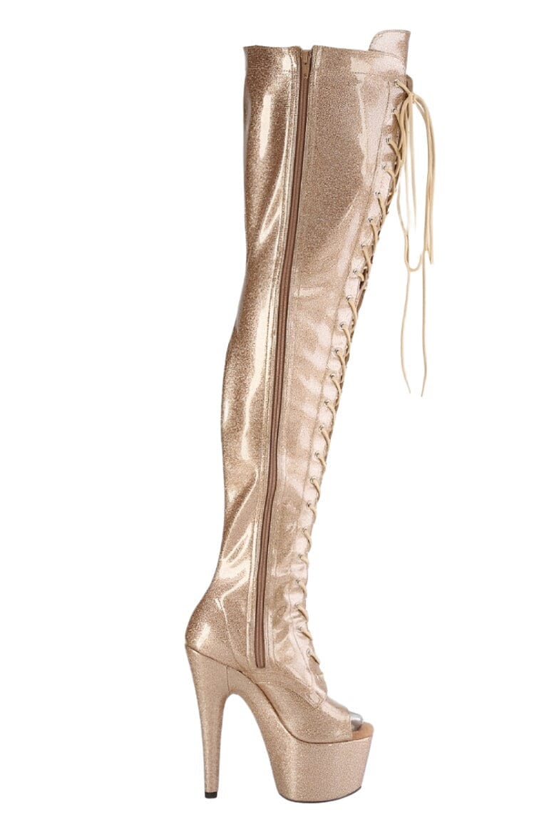 Pleaser  ADORE-3021GP Thigh Boot in Gold Patent