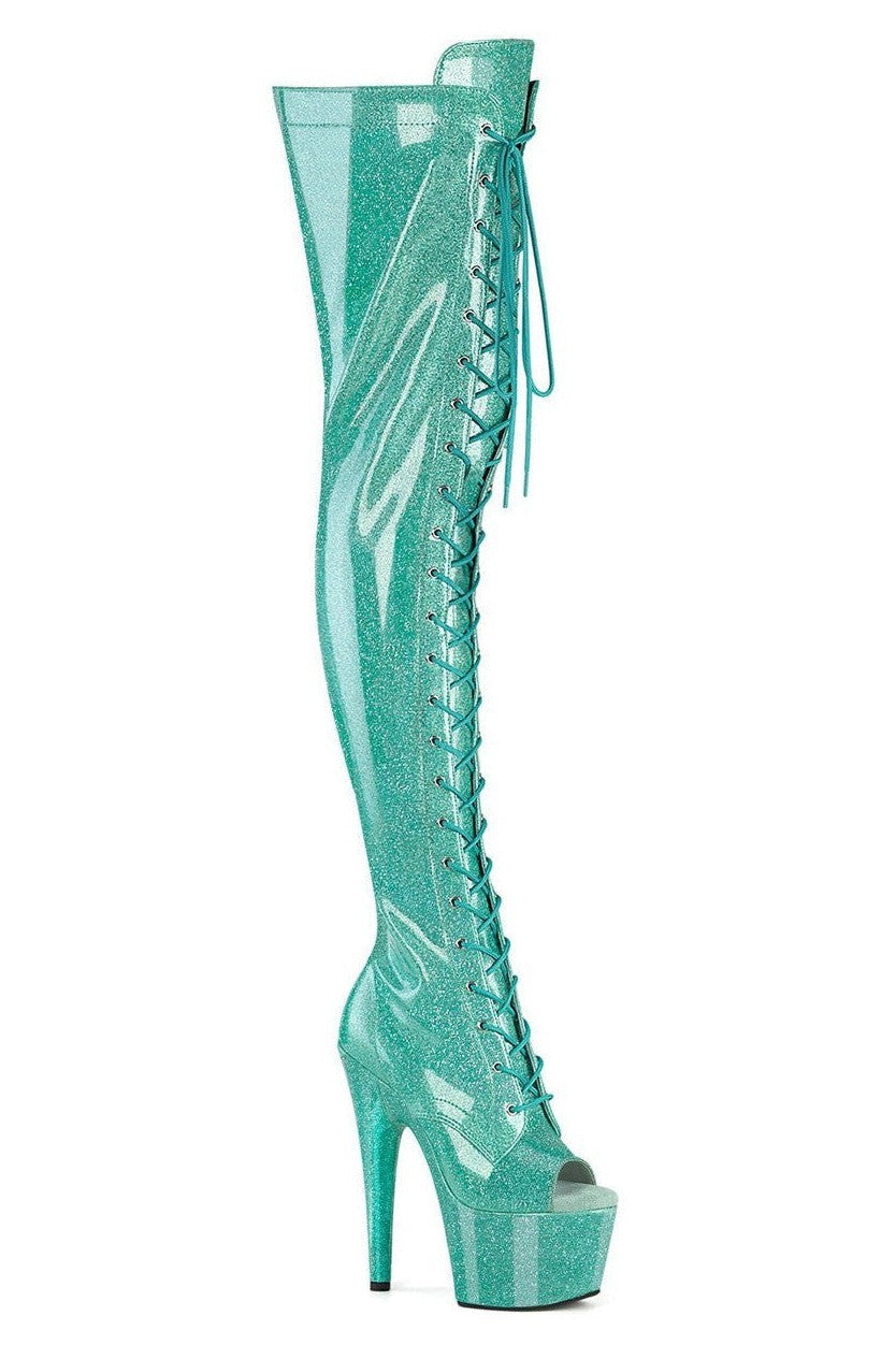 Pleaser Turquoise Thigh Boots Platform Stripper Shoes | Buy at Sexyshoes.com