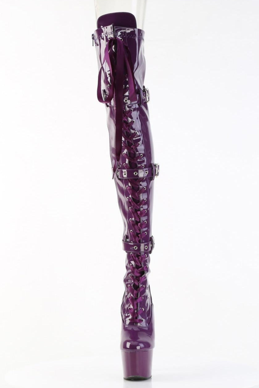 Pleaser  ADORE-3028 Thigh Boot in Purple Stretch Patent