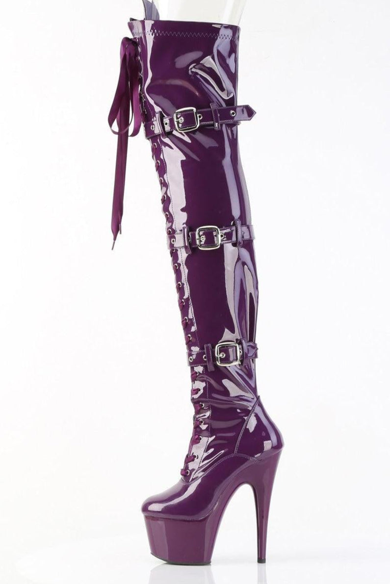 Pleaser  ADORE-3028 Thigh Boot in Purple Stretch Patent
