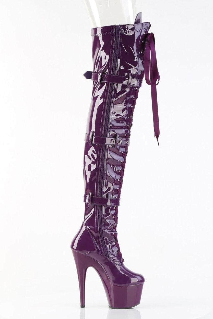 Pleaser  ADORE-3028 Thigh Boot in Purple Stretch Patent