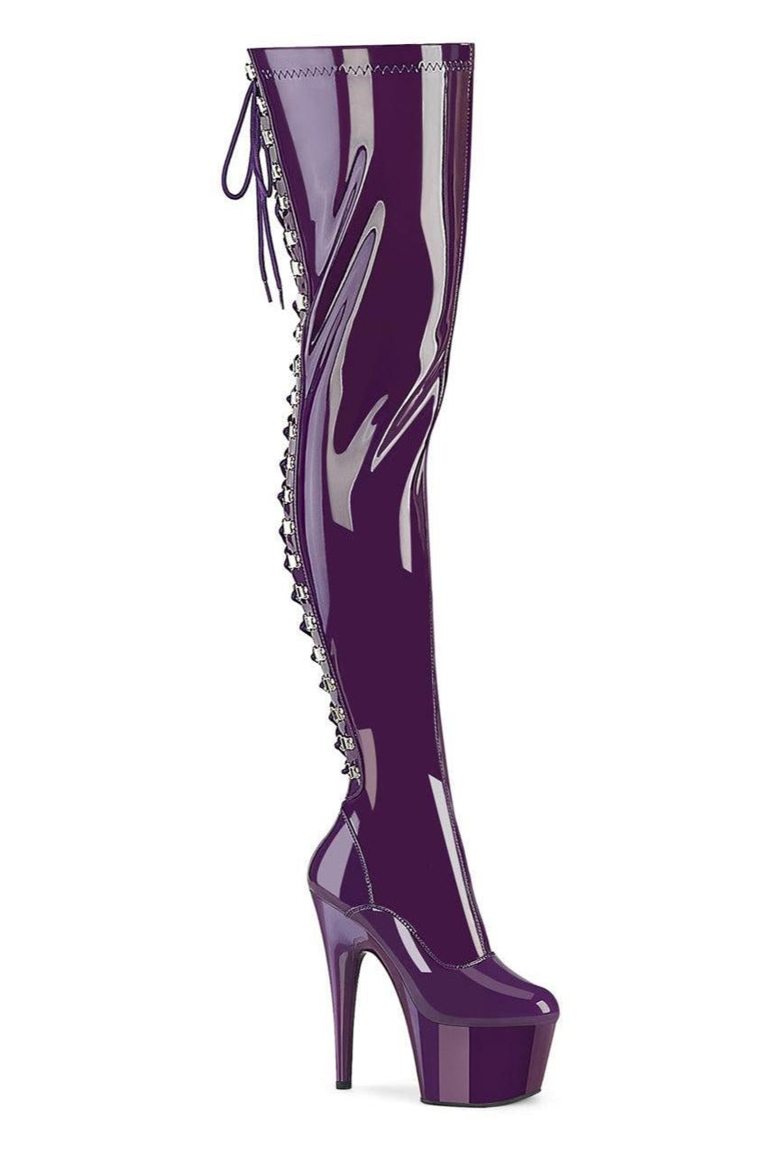 Pleaser  ADORE-3063 Thigh Boot in Purple Stretch Patent from SexyShoes.com