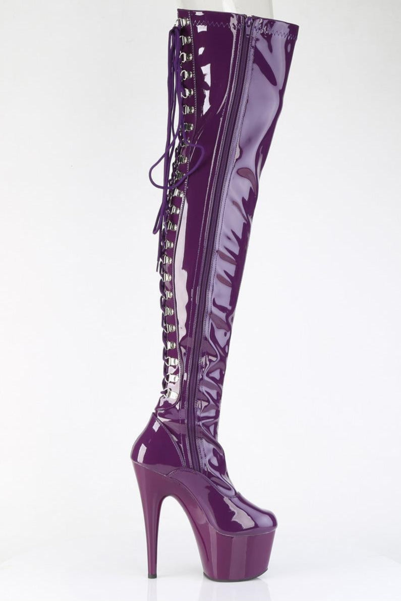 Pleaser  ADORE-3063 Thigh Boot in Purple Stretch Patent
