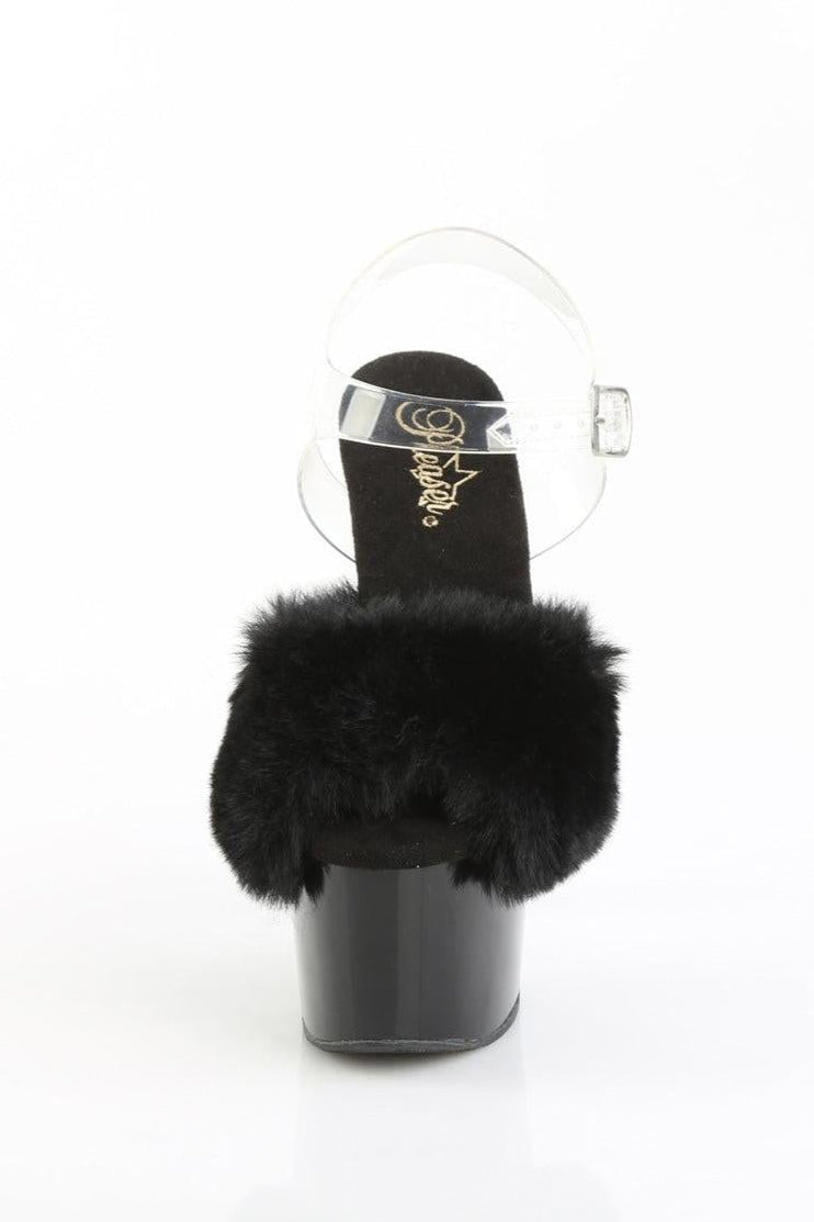 Pleaser  ADORE-708FUR Sandal in Black Faux Fur