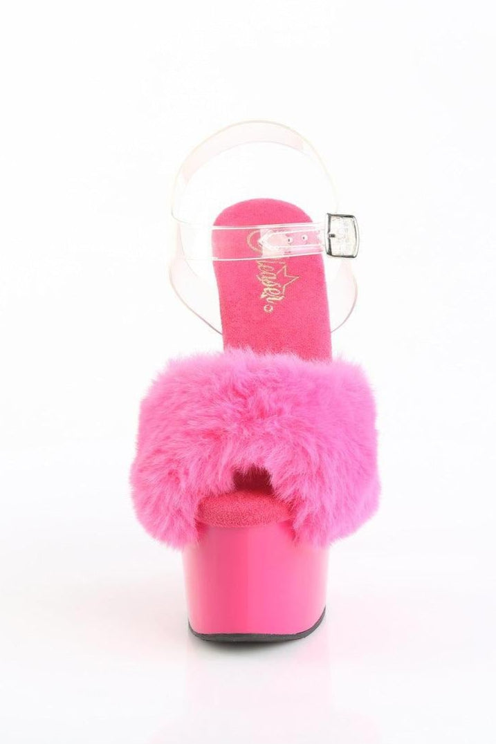 Pleaser  ADORE-708FUR Sandal in Fuchsia Faux Fur