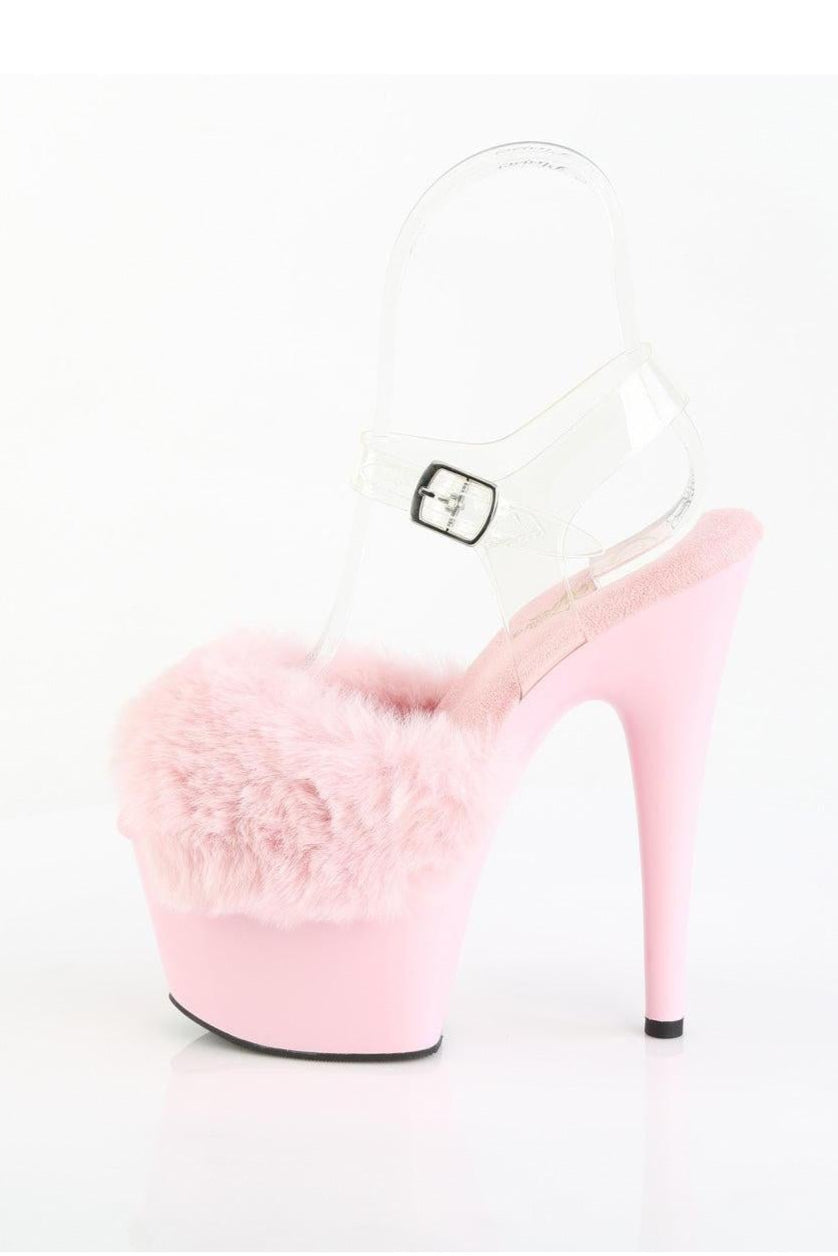 Pleaser  ADORE-708FUR Sandal in Pink Faux Fur