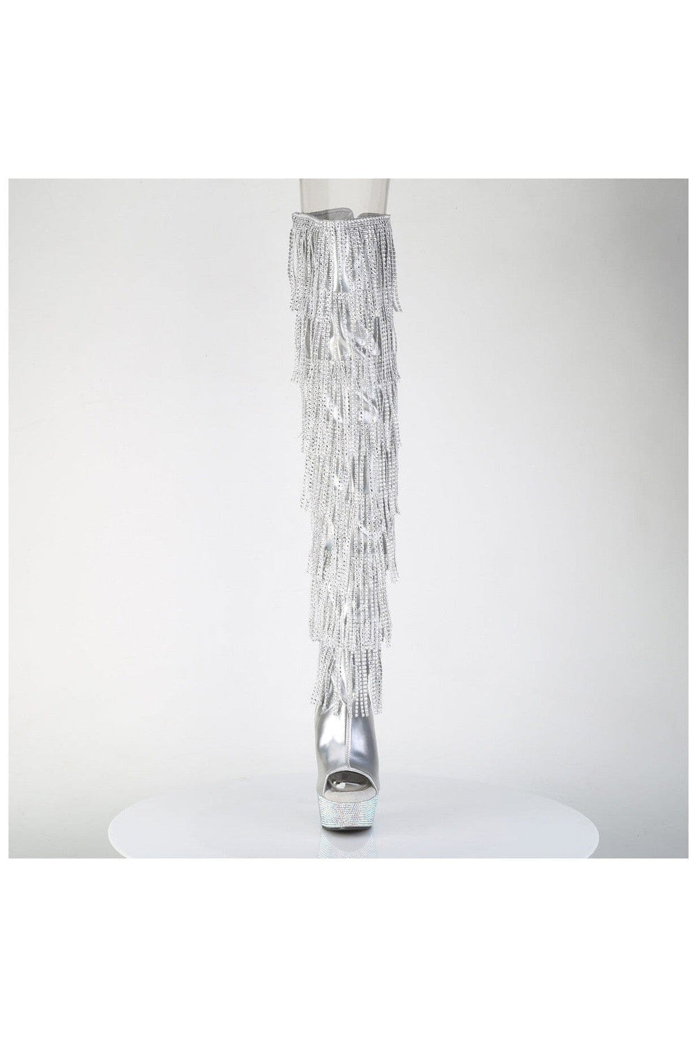 Pleaser  BEJEWELED-3017HG-RSF Thigh Boot in Silver Patent