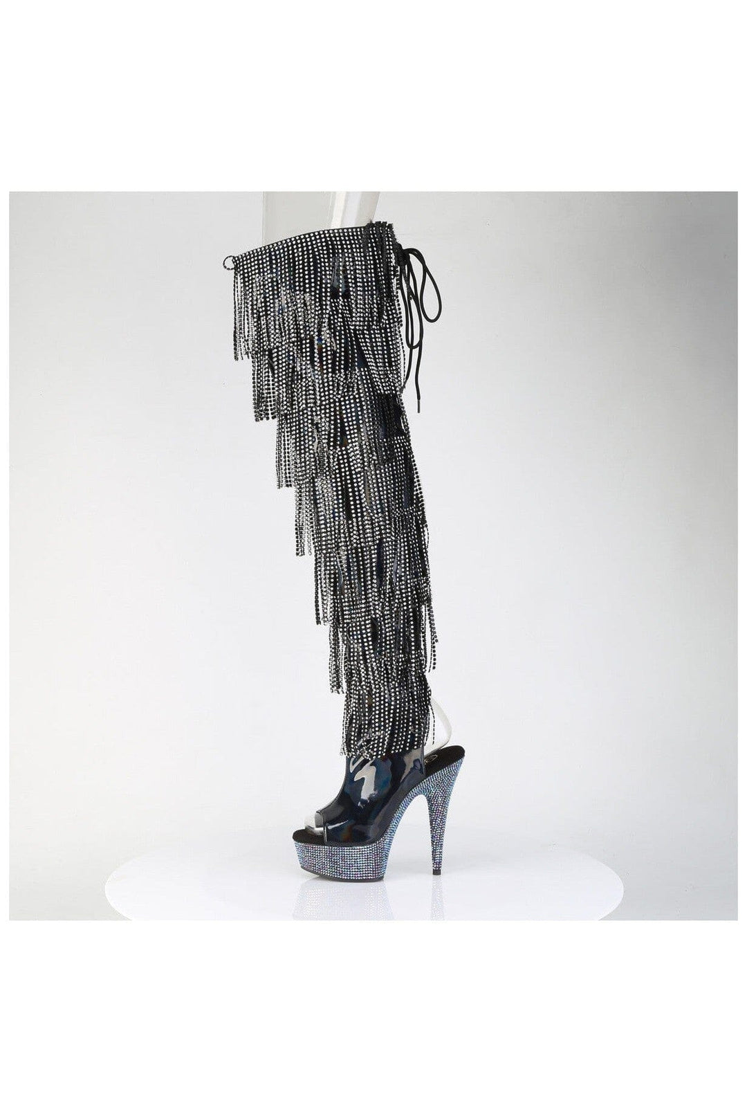 Pleaser  BEJEWELED-3017HG-RSF Thigh Boot in Black Patent