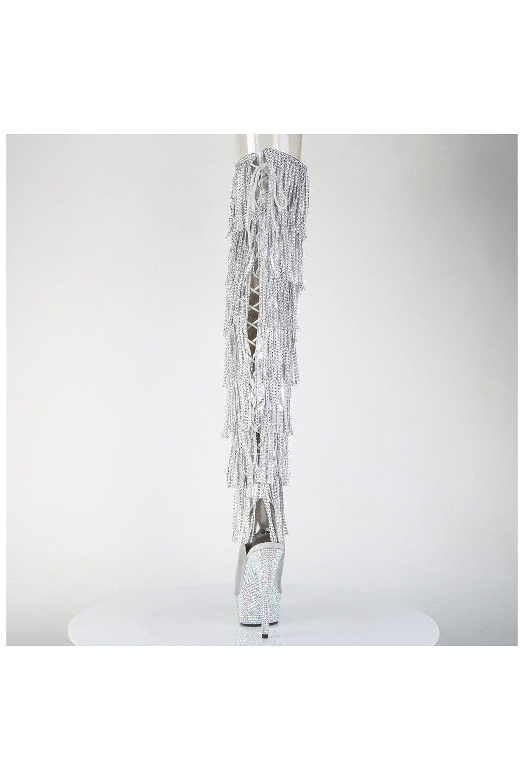 Pleaser  BEJEWELED-3017HG-RSF Thigh Boot in Silver Patent