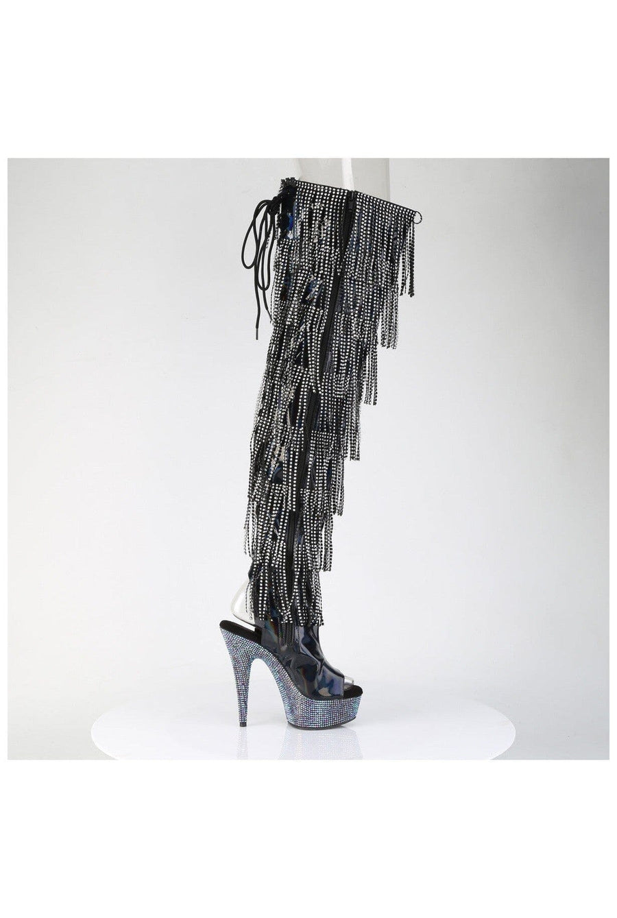 Pleaser  BEJEWELED-3017HG-RSF Thigh Boot in Black Patent