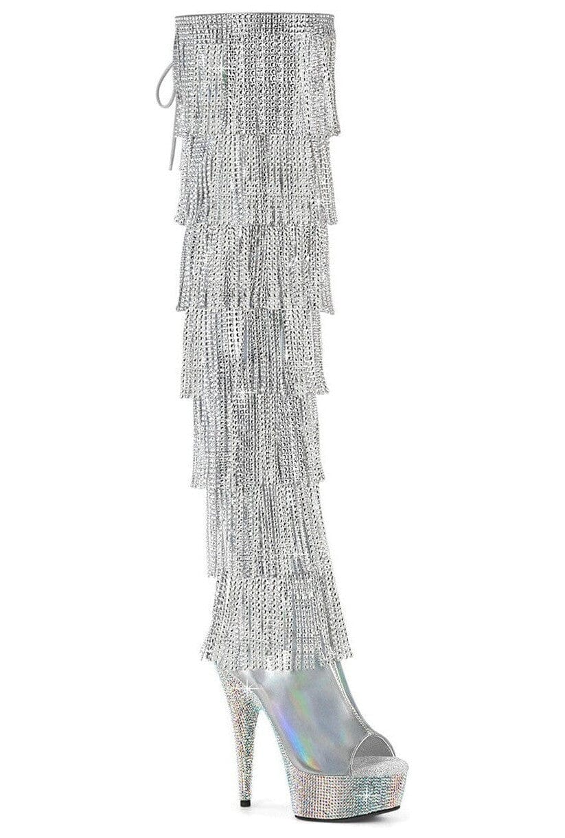 Pleaser  BEJEWELED-3017HG-RSF Thigh Boot in Silver Patent from SexyShoes.com