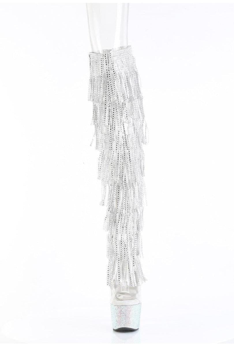 Pleaser  BEJEWELED-3019C-RSF Thigh Boot in Clear Vinyl