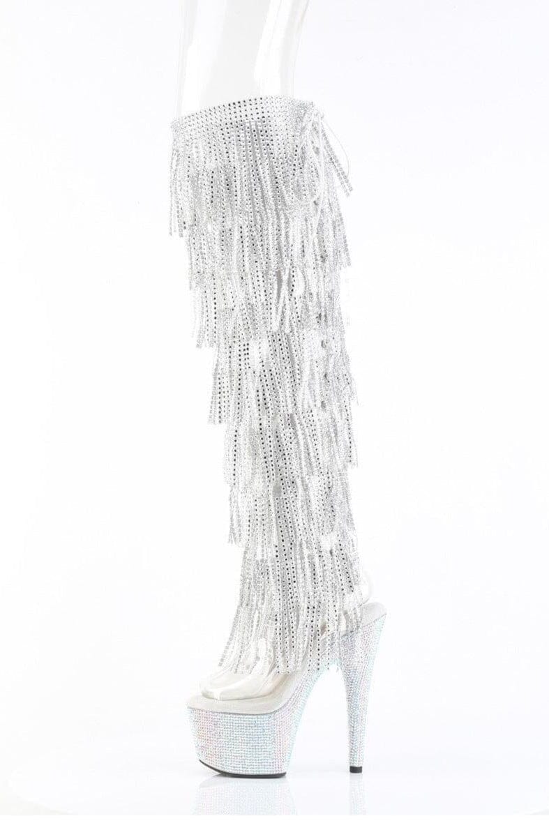 Pleaser  BEJEWELED-3019C-RSF Thigh Boot in Clear Vinyl