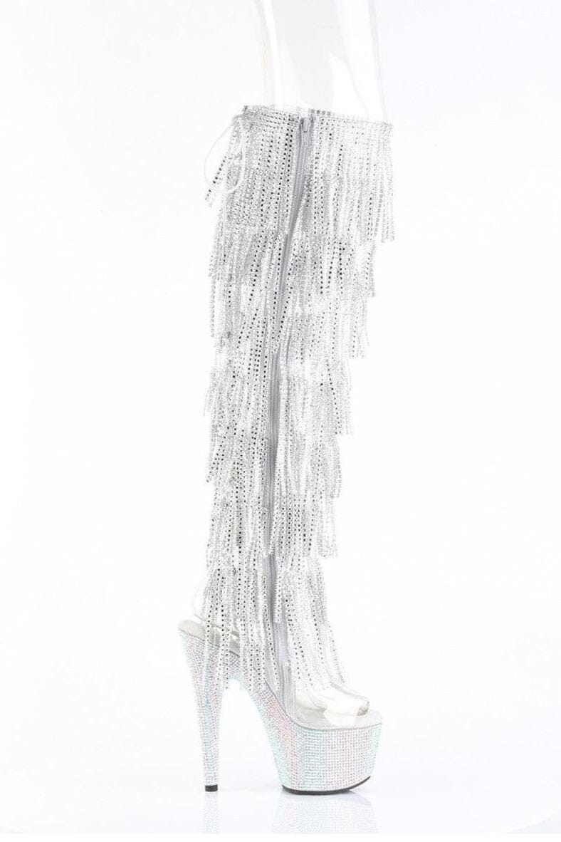 Pleaser  BEJEWELED-3019C-RSF Thigh Boot in Clear Vinyl