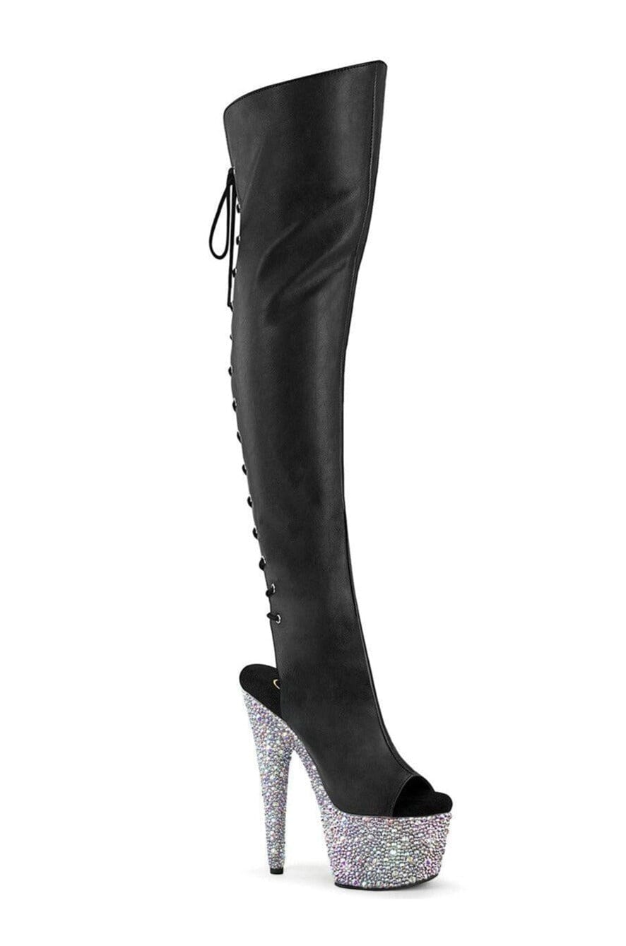 Pleaser  BEJEWELED-3019MS-7 Thigh Boot in Black Faux Leather from SexyShoes.com