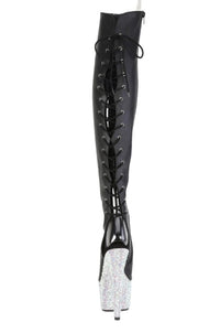 Pleaser  BEJEWELED-3019MS-7 Thigh Boot in Black Faux Leather