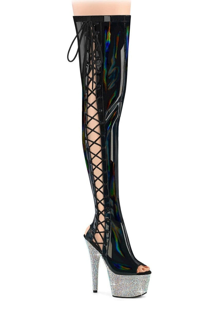 Pleaser Black Thigh Boots Platform Stripper Shoes | Buy at Sexyshoes.com