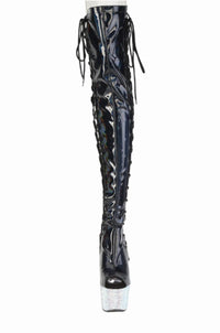 Pleaser  BEJEWELED-3052HG-7 Thigh Boot in Black Patent