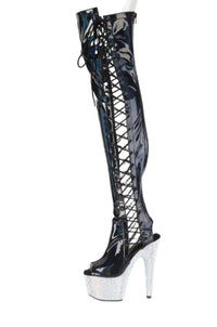 Pleaser  BEJEWELED-3052HG-7 Thigh Boot in Black Patent