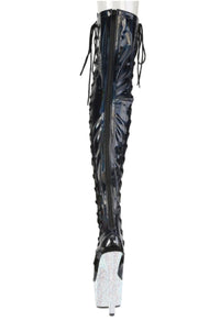 Pleaser  BEJEWELED-3052HG-7 Thigh Boot in Black Patent