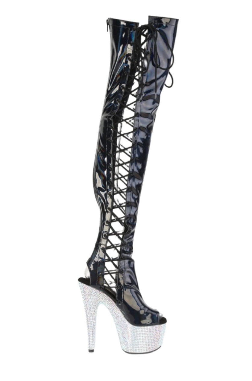 Pleaser  BEJEWELED-3052HG-7 Thigh Boot in Black Patent