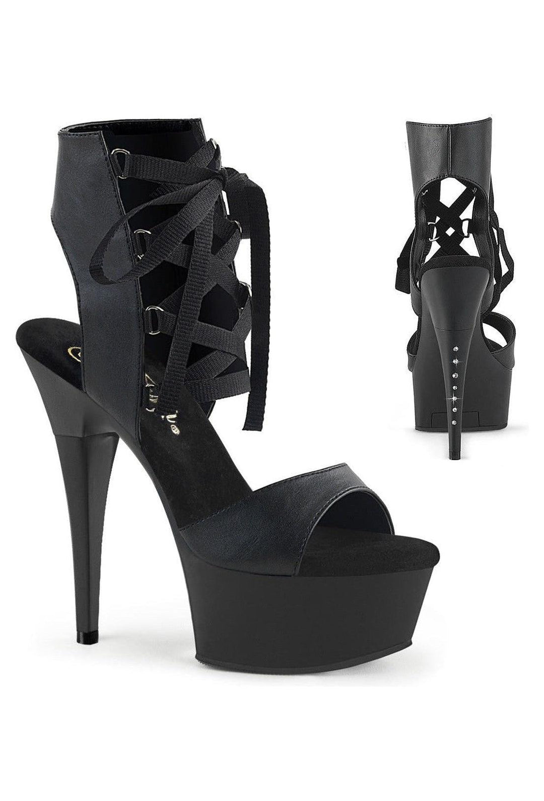 Pleaser  CAPTIVA-600-14 Sandal in Black Faux Leather from SexyShoes.com