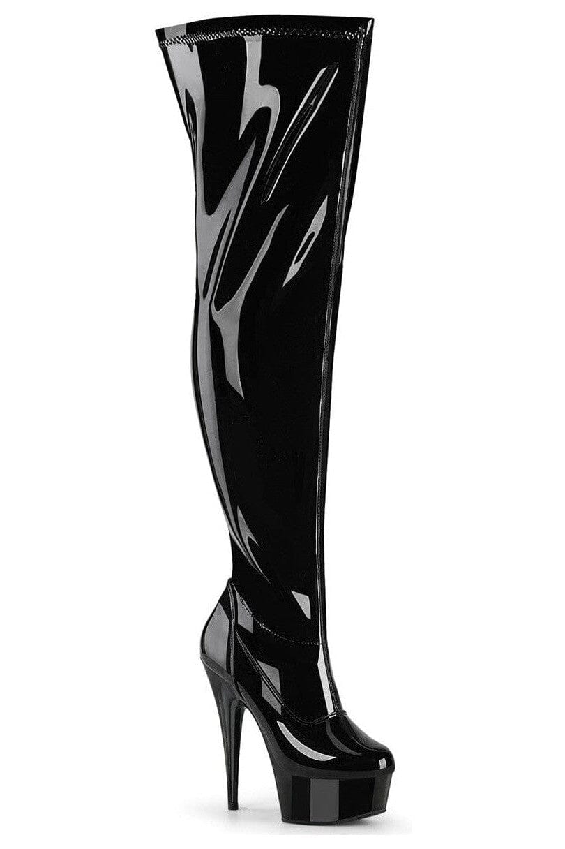 Pleaser  DELIGHT-3000WCF Thigh Boot in Black Patent from SexyShoes.com