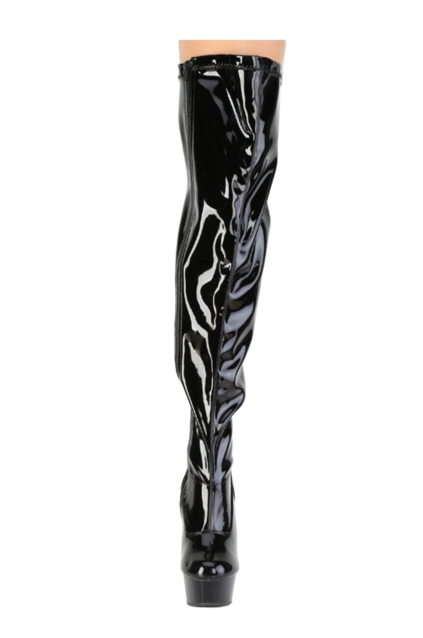 Pleaser  DELIGHT-3000WCF Thigh Boot in Black Patent