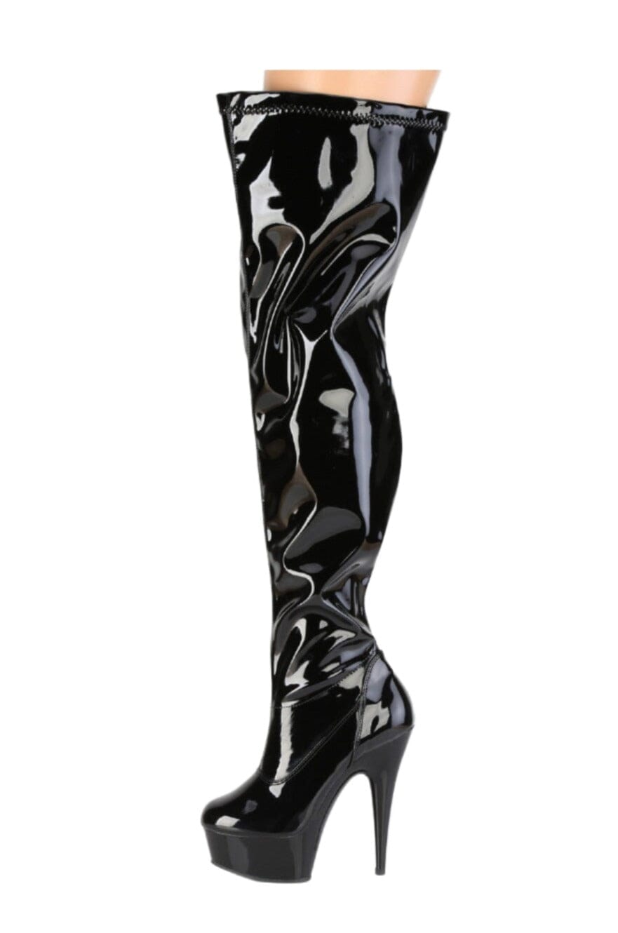 Pleaser  DELIGHT-3000WCF Thigh Boot in Black Patent