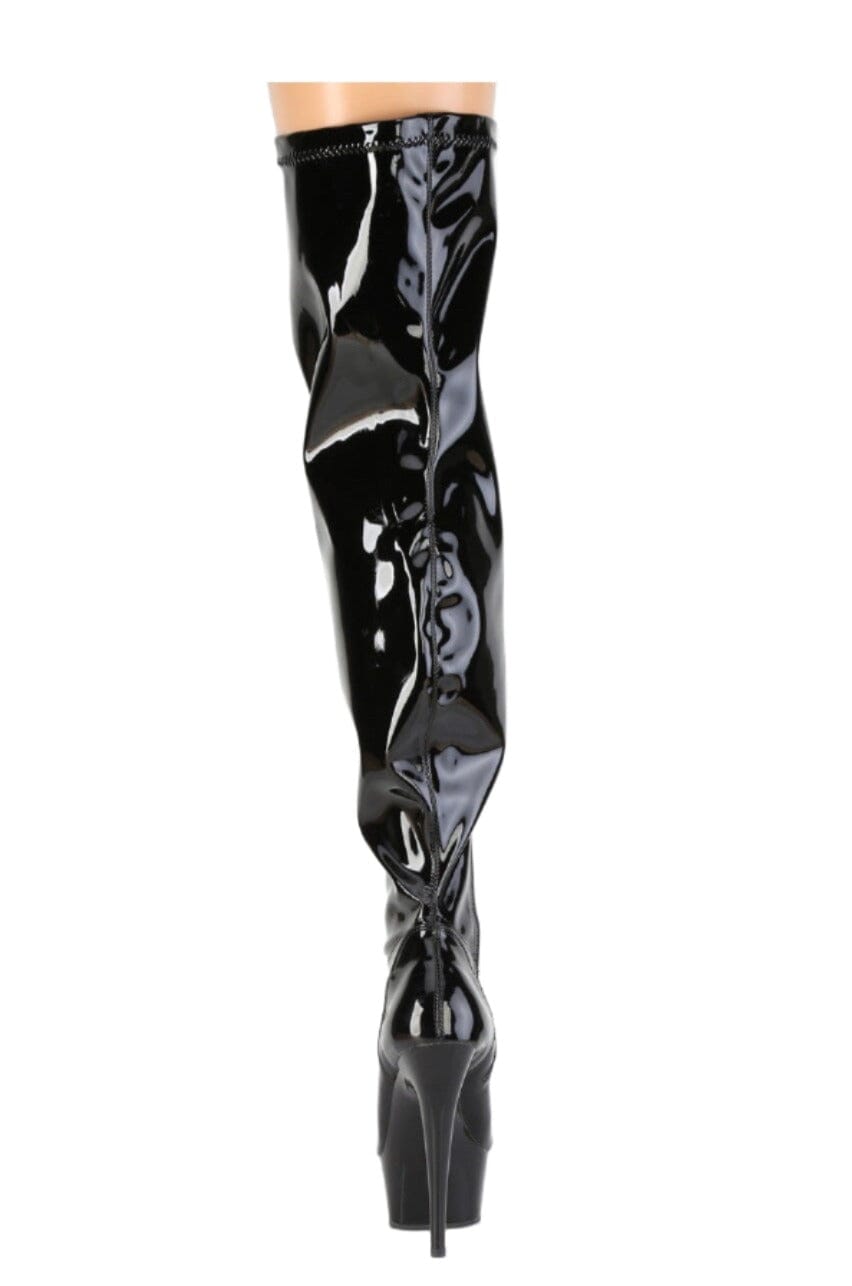 Pleaser  DELIGHT-3000WCF Thigh Boot in Black Patent