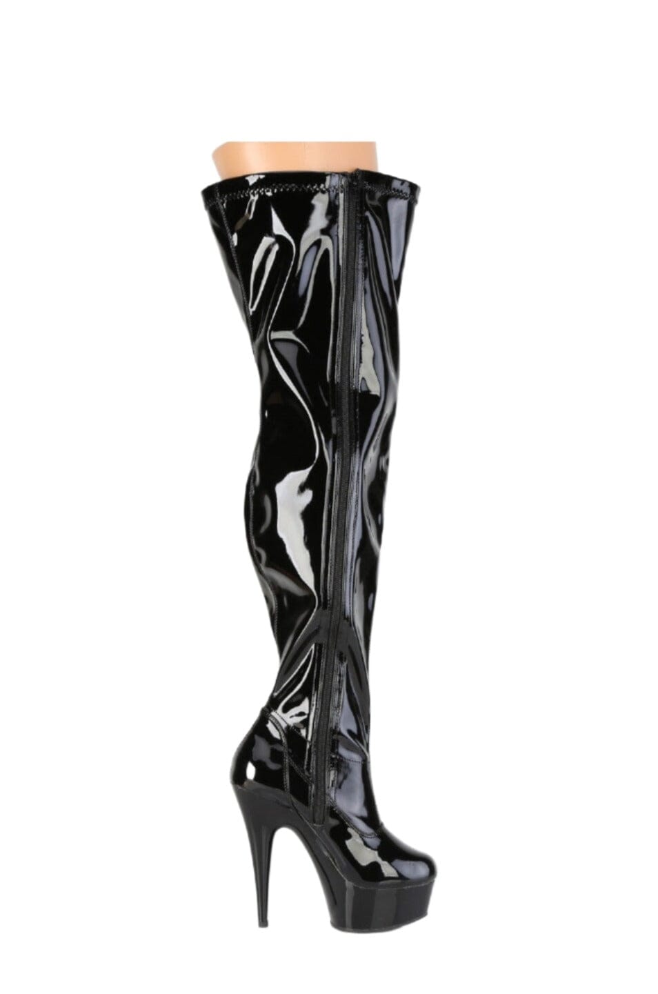 Pleaser  DELIGHT-3000WCF Thigh Boot in Black Patent