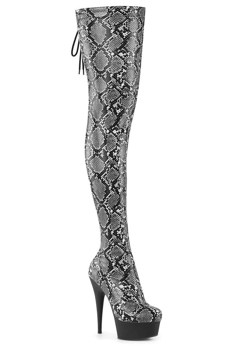 Pleaser  DELIGHT-3008SP-BT Thigh Boot in Grey Faux Leather from SexyShoes.com