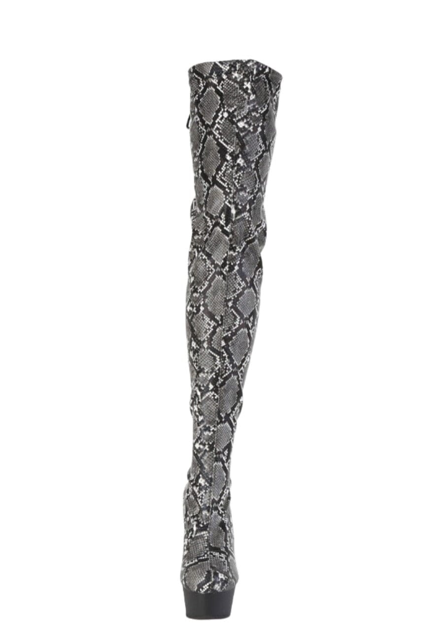 Pleaser  DELIGHT-3008SP-BT Thigh Boot in Grey Faux Leather