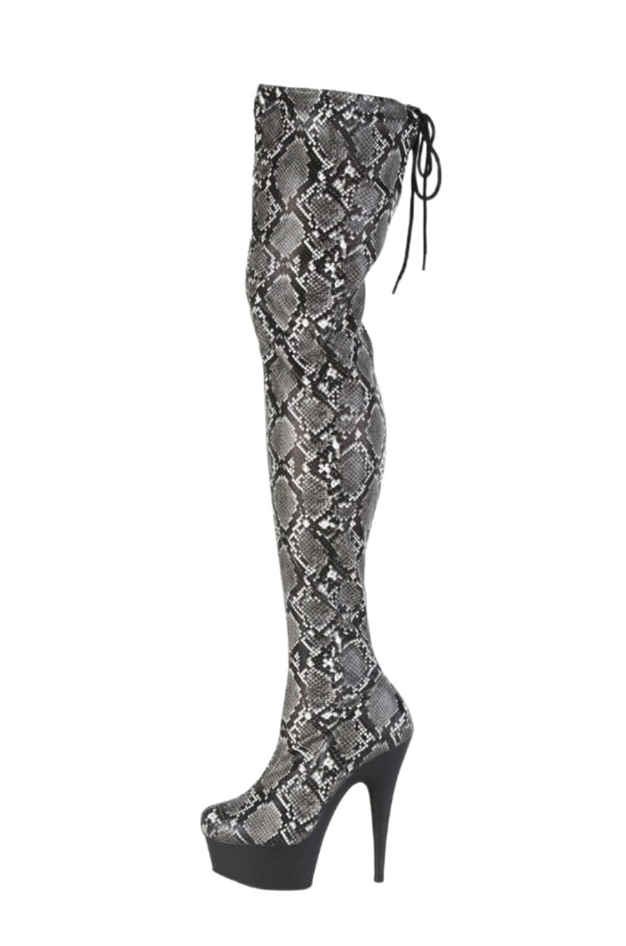 Pleaser  DELIGHT-3008SP-BT Thigh Boot in Grey Faux Leather