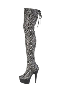 Pleaser  DELIGHT-3008SP-BT Thigh Boot in Grey Faux Leather