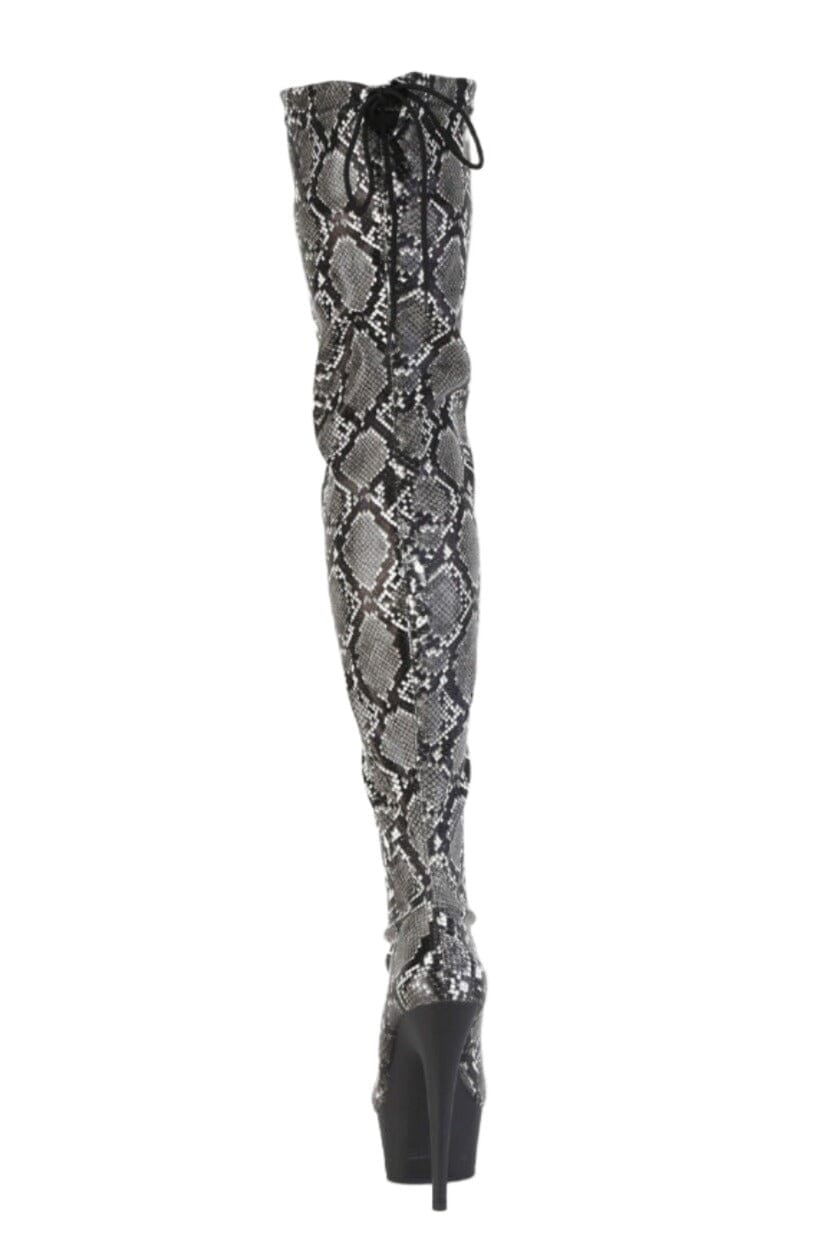 Pleaser  DELIGHT-3008SP-BT Thigh Boot in Grey Faux Leather