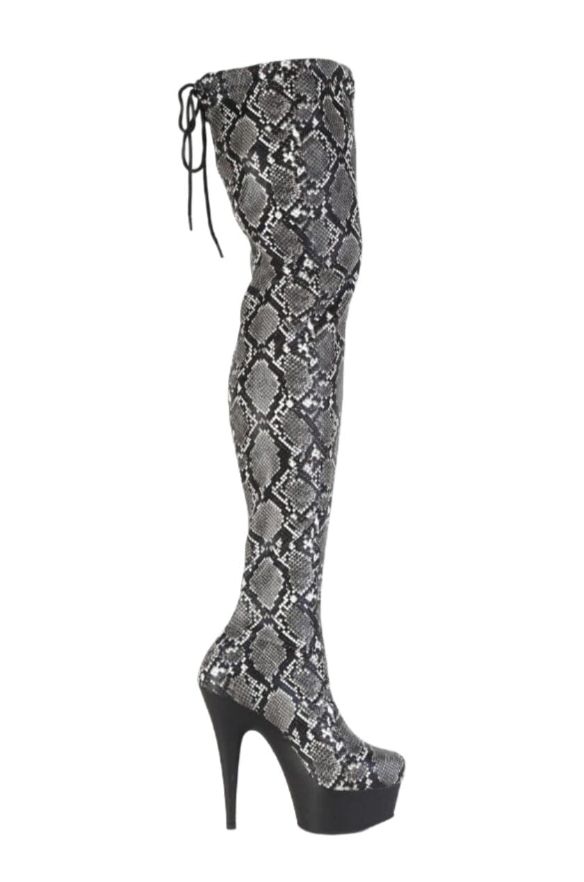 Pleaser  DELIGHT-3008SP-BT Thigh Boot in Grey Faux Leather