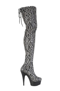 Pleaser  DELIGHT-3008SP-BT Thigh Boot in Grey Faux Leather