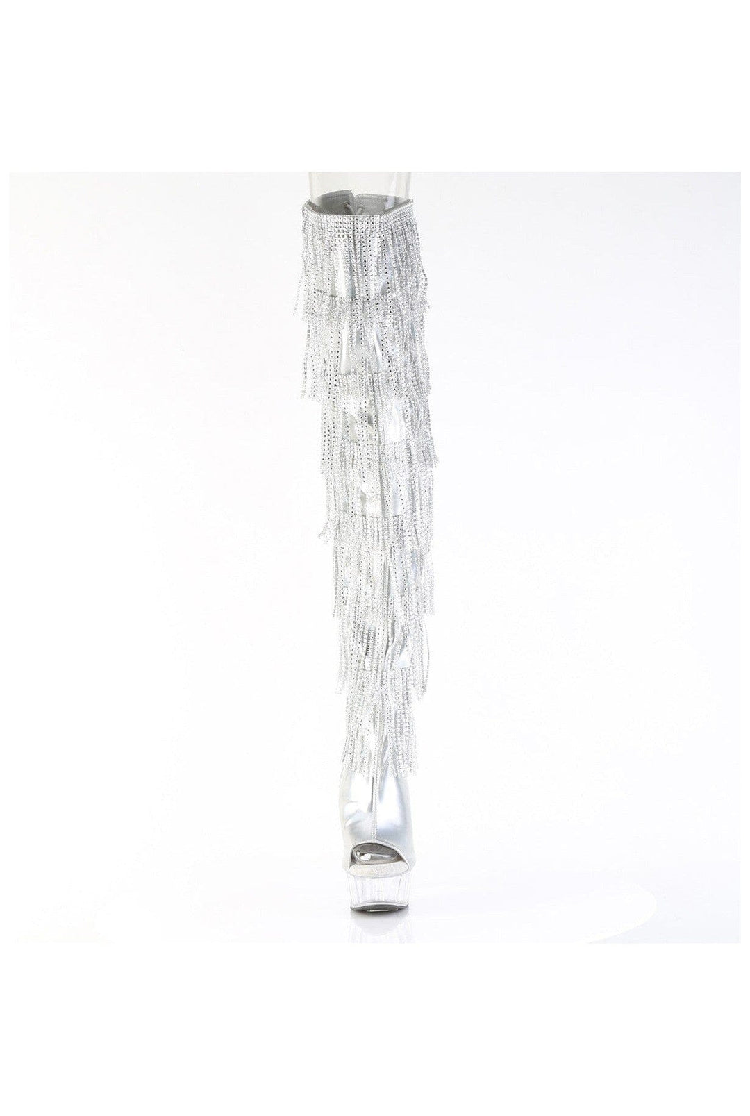 Pleaser  DELIGHT-3017HG-RSF Thigh Boot in Silver Patent