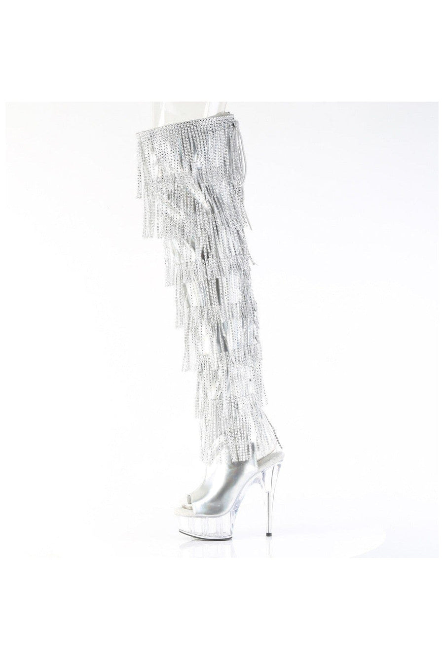 Pleaser  DELIGHT-3017HG-RSF Thigh Boot in Silver Patent