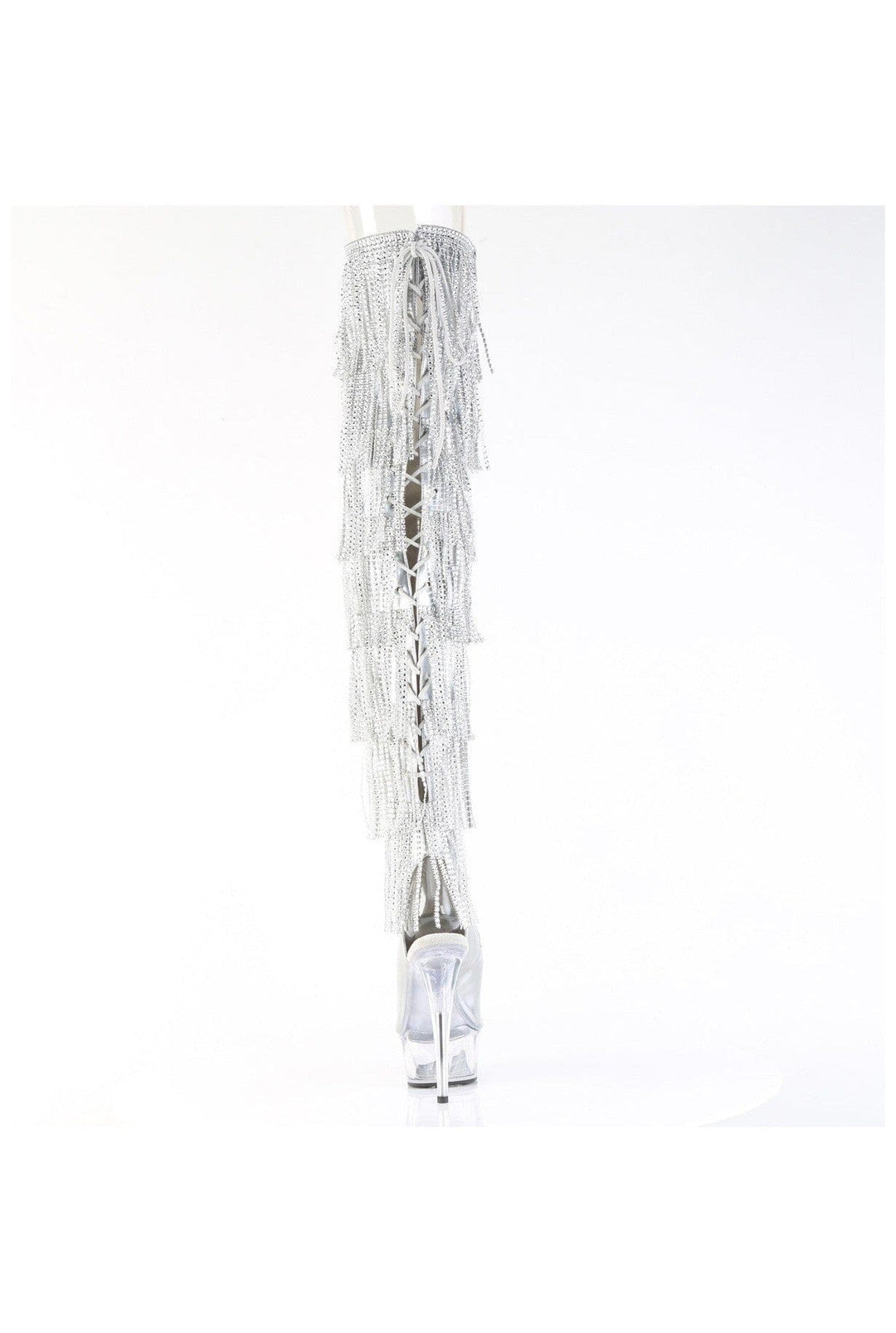 Pleaser  DELIGHT-3017HG-RSF Thigh Boot in Silver Patent