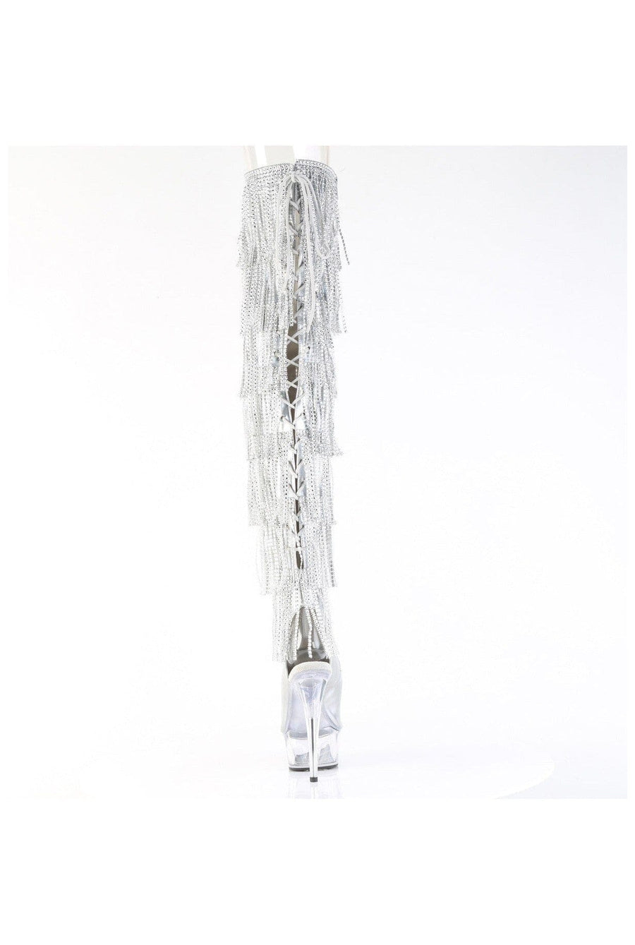Pleaser  DELIGHT-3017HG-RSF Thigh Boot in Silver Patent