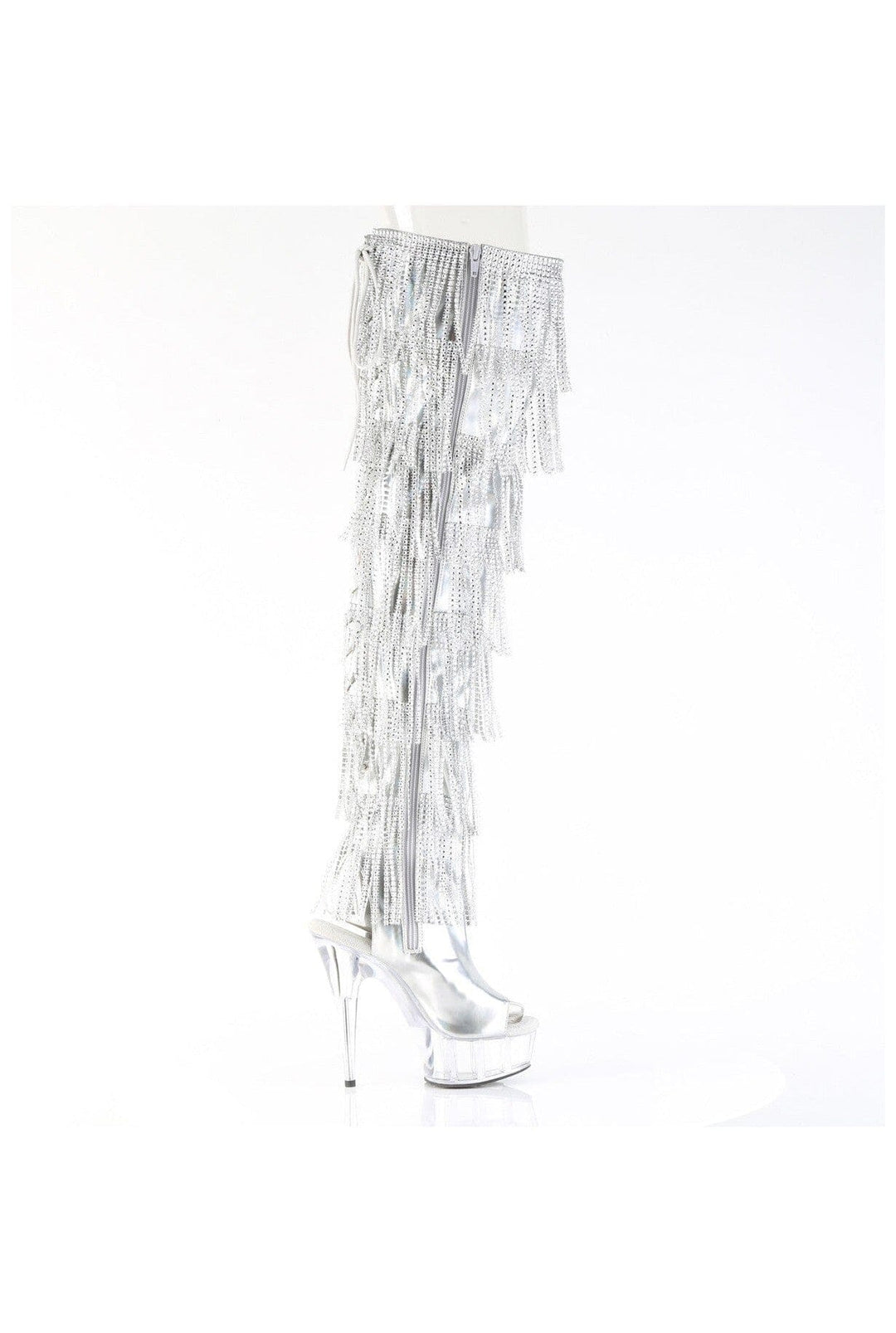 Pleaser  DELIGHT-3017HG-RSF Thigh Boot in Silver Patent