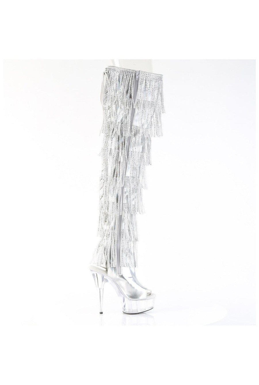 Pleaser  DELIGHT-3017HG-RSF Thigh Boot in Silver Patent